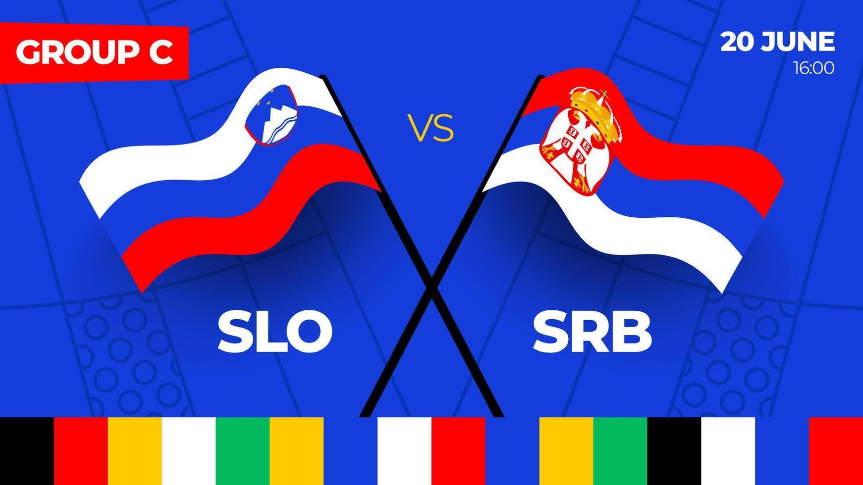 Slowenien vs. Serbien Fußball 2024 Spiel gegen. 2024 Gruppe Bühne Meisterschaft Spiel gegen Teams Intro Sport Hintergrund, Meisterschaft Wettbewerb vektor