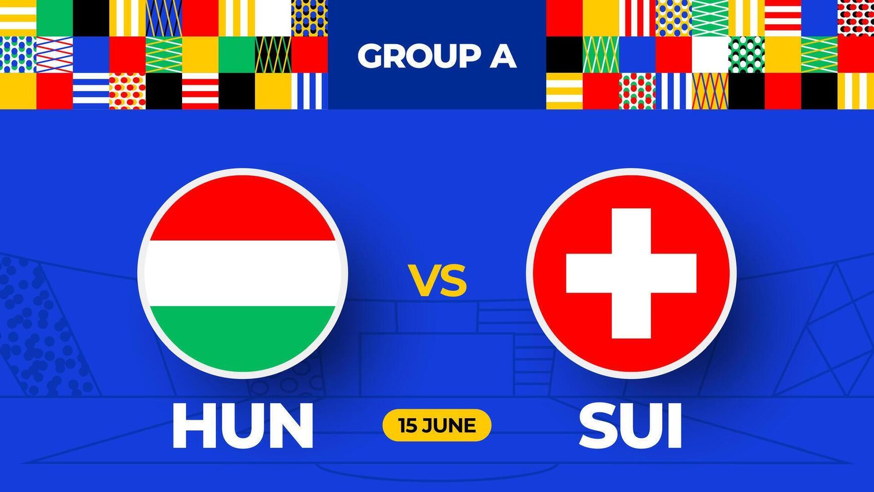 Ungarn vs. Schweiz Fußball 2024 Spiel gegen. 2024 Gruppe Bühne Meisterschaft Spiel gegen Teams Intro Sport Hintergrund, Meisterschaft Wettbewerb vektor