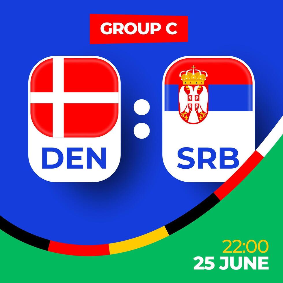 Dänemark vs. Serbien Fußball 2024 Spiel gegen. 2024 Gruppe Bühne Meisterschaft Spiel gegen Teams Intro Sport Hintergrund, Meisterschaft Wettbewerb vektor