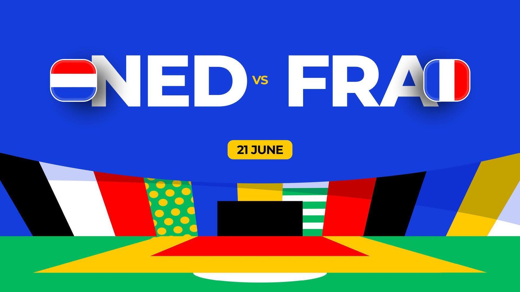 Niederlande vs. Frankreich Fußball 2024 Spiel gegen. 2024 Gruppe Bühne Meisterschaft Spiel gegen Teams Intro Sport Hintergrund, Meisterschaft Wettbewerb vektor