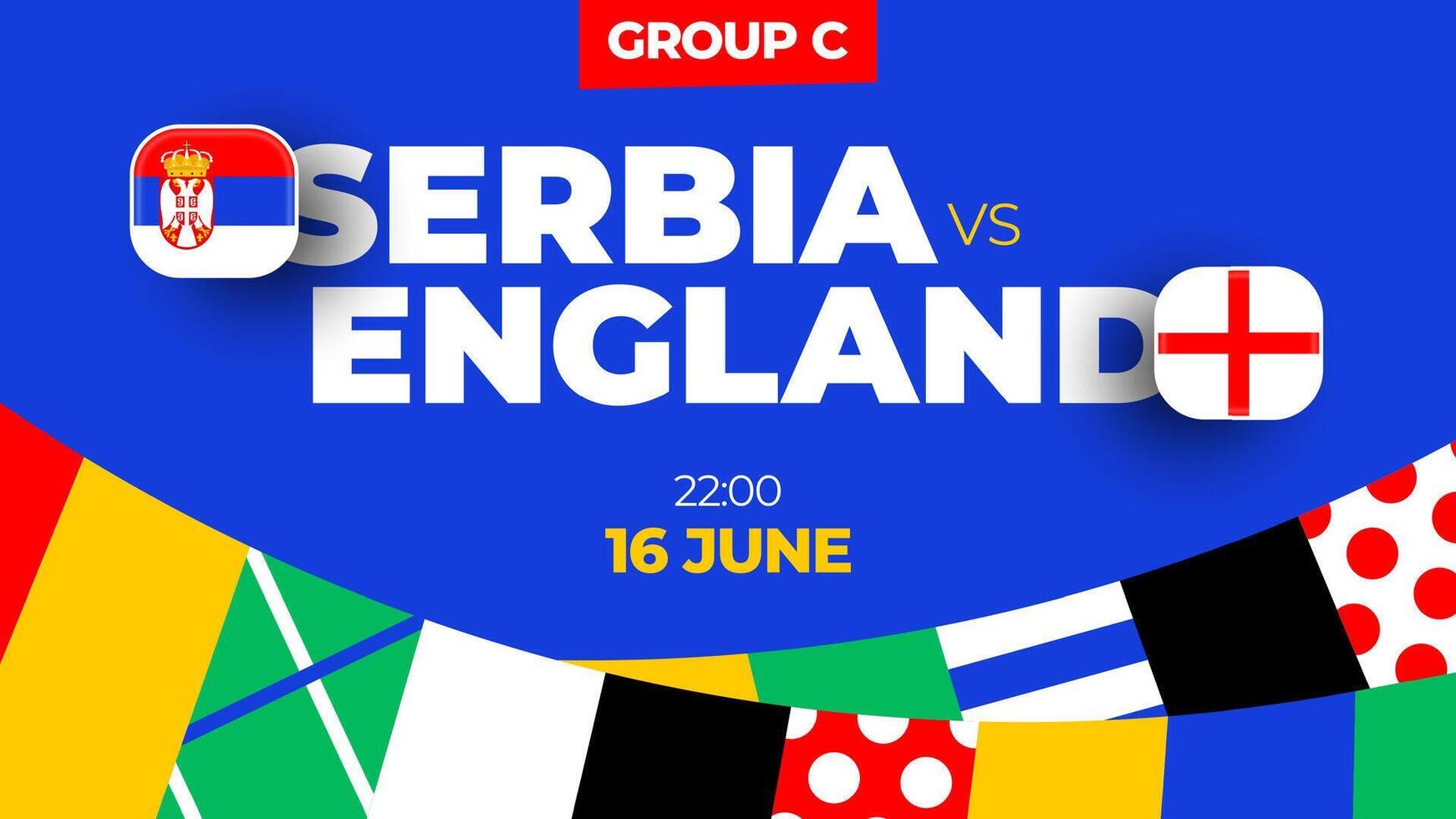 serbia mot England fotboll 2024 match mot. 2024 grupp skede mästerskap match mot lag intro sport bakgrund, mästerskap konkurrens vektor
