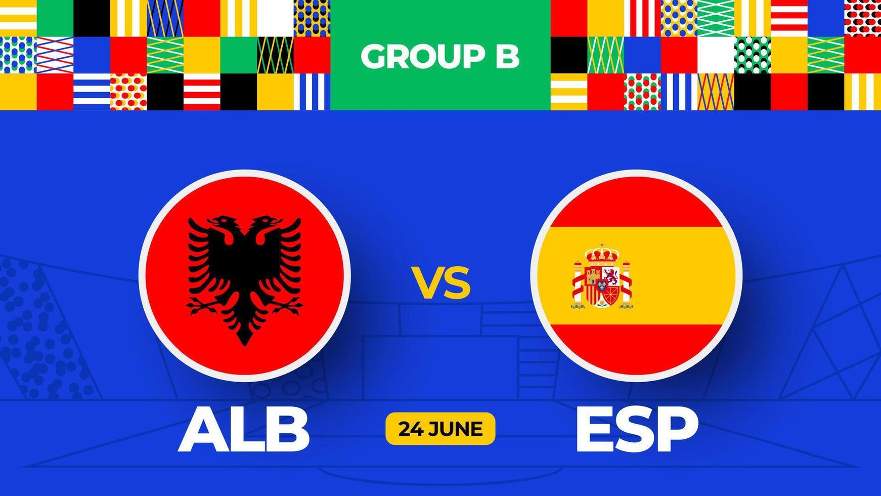 albania mot Spanien fotboll 2024 match mot. 2024 grupp skede mästerskap match mot lag intro sport bakgrund, mästerskap konkurrens vektor