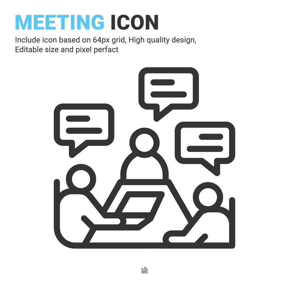 möte ikon vektor med dispositionsstil isolerad på vit bakgrund. vektor illustration presentation tecken symbol ikon koncept för företag, finans, industri, företag, appar, webb och alla projekt