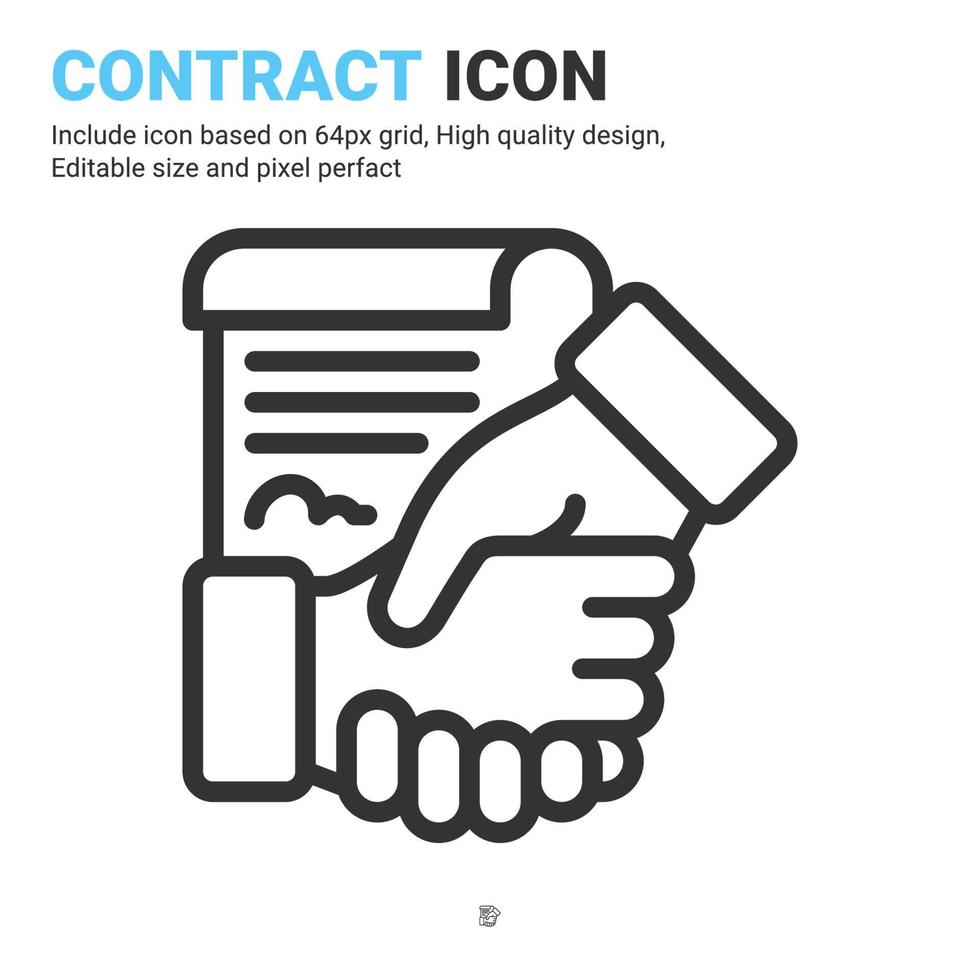 kontrakt ikon vektor med dispositionsstil isolerad på vit bakgrund. vektor illustration avtal tecken symbol ikon koncept för företag, finans, industri, företag, appar, webb och alla projekt