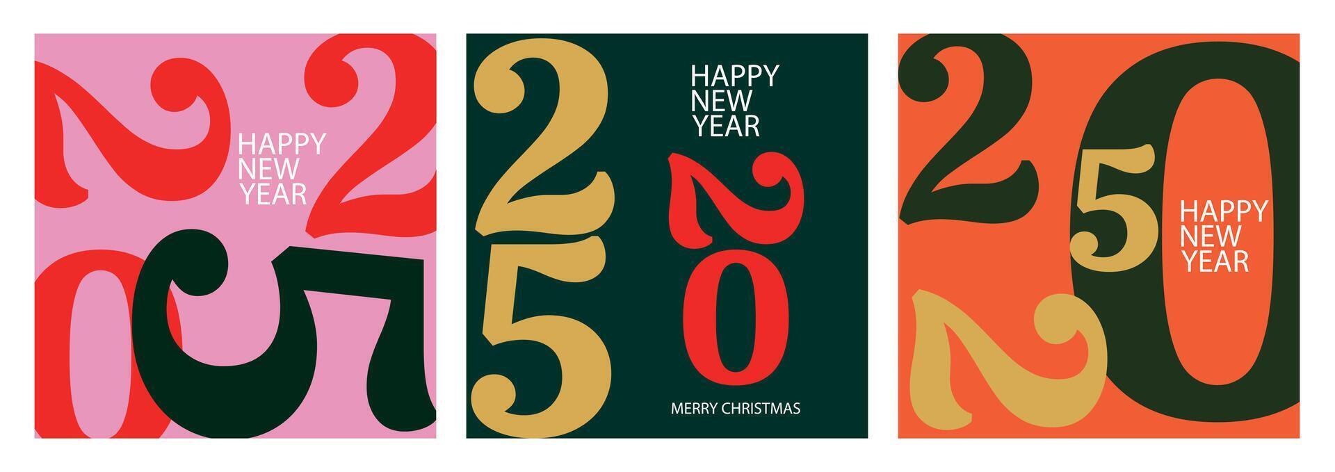 glücklich Neu Jahr 2025 und fröhlich Weihnachten. minimalistisch modisch Hintergründe. kreativ geometrisch Zahlen 2025. abstrakt Typografie zum Werbung, Netz, Sozial Medien, Banner, Abdeckungen, Poster, Karten vektor