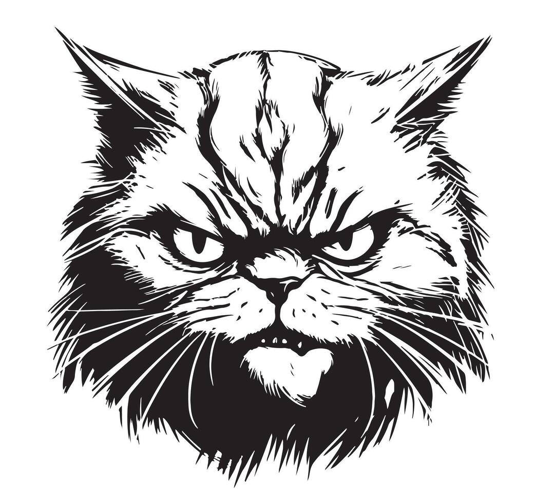 ein wütend Katze Tinte Illustration. einfach einfarbig Stil. vektor