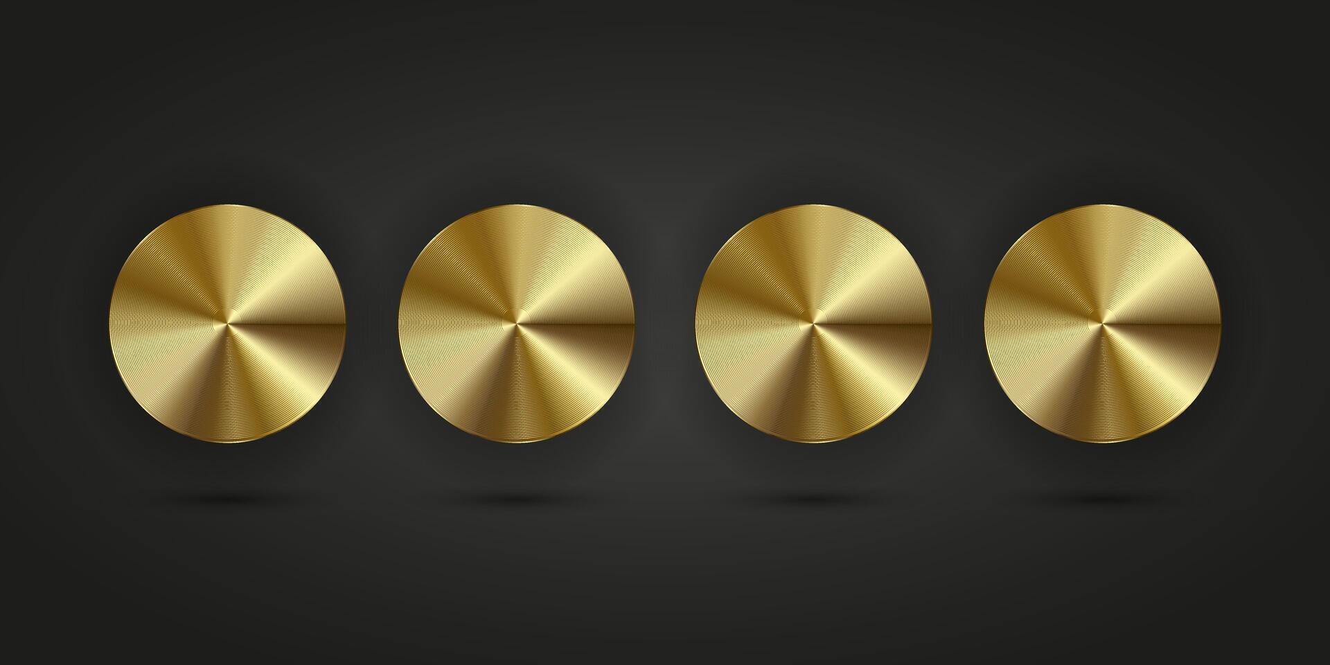 uppsättning av lyx guld cirkel realistisk metall knapp knapp infographic design. 4 gyllene knappar på isolerat mörk lutning bakgrund vektor