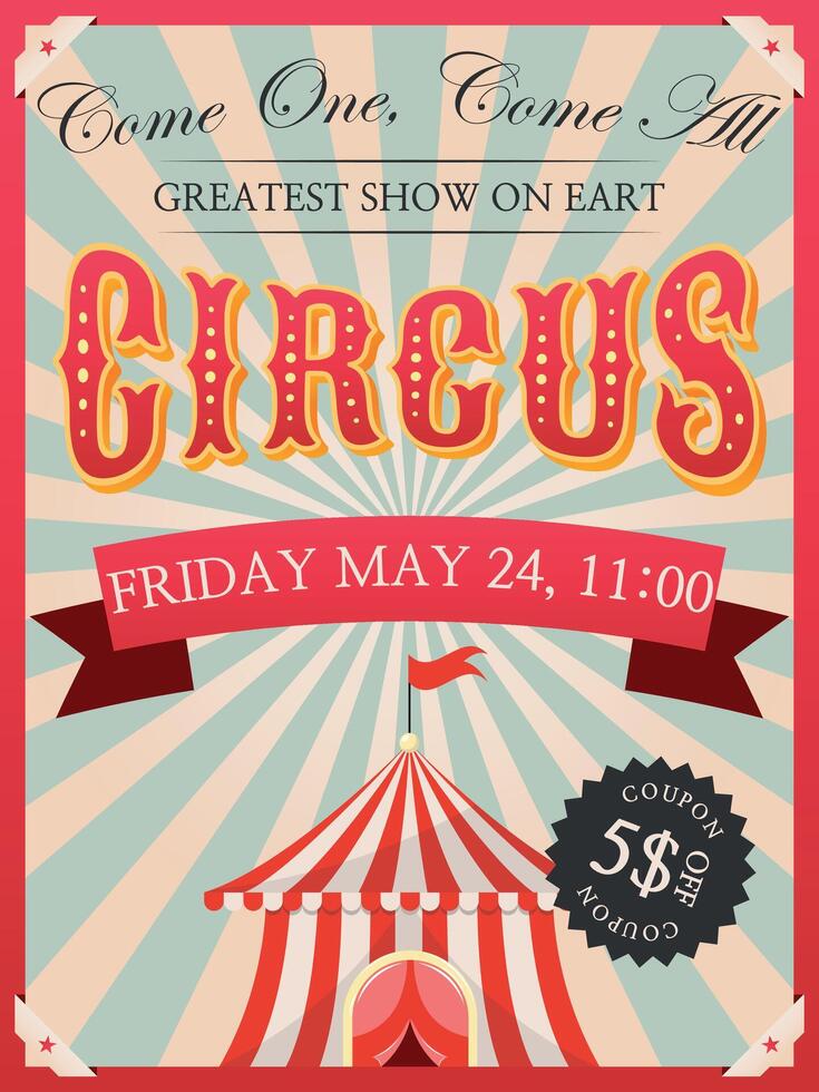 Jahrgang retro Zirkus Poster. Zirkus Einladung. Karneval einladen. vektor