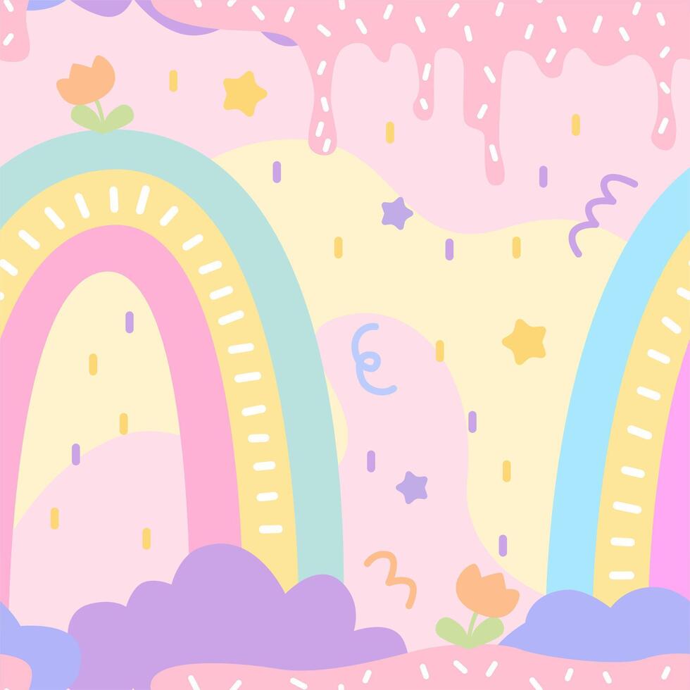 bezaubernd Regenbogen und Süßigkeiten Pastell- mädchenhaft Hintergrund zum Kinder Hintergrund vektor