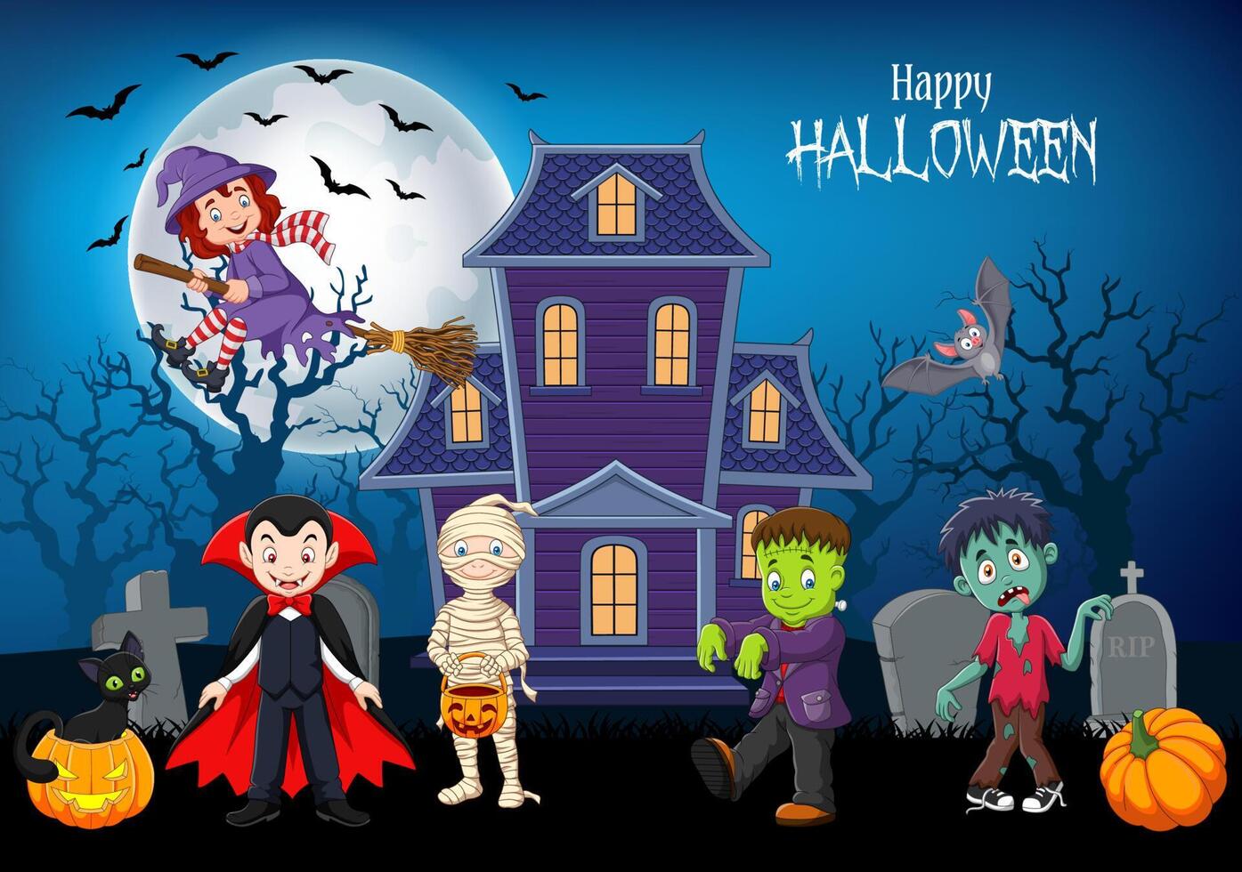 tecknad serie barn med halloween kostym vektor