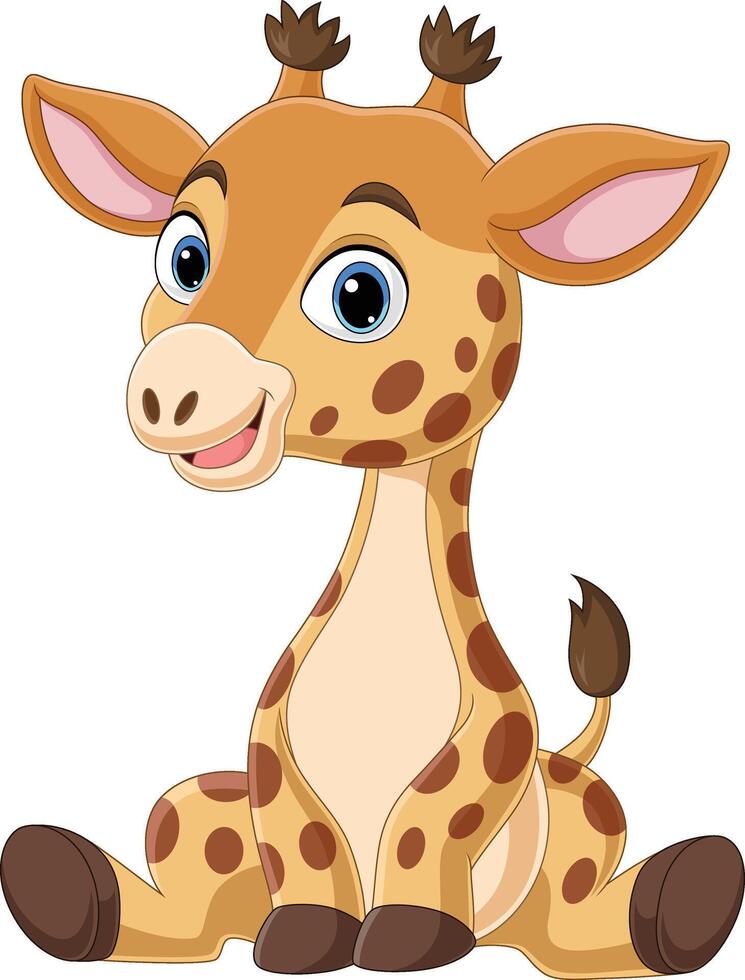 tecknad serie rolig bebis giraff Sammanträde vektor
