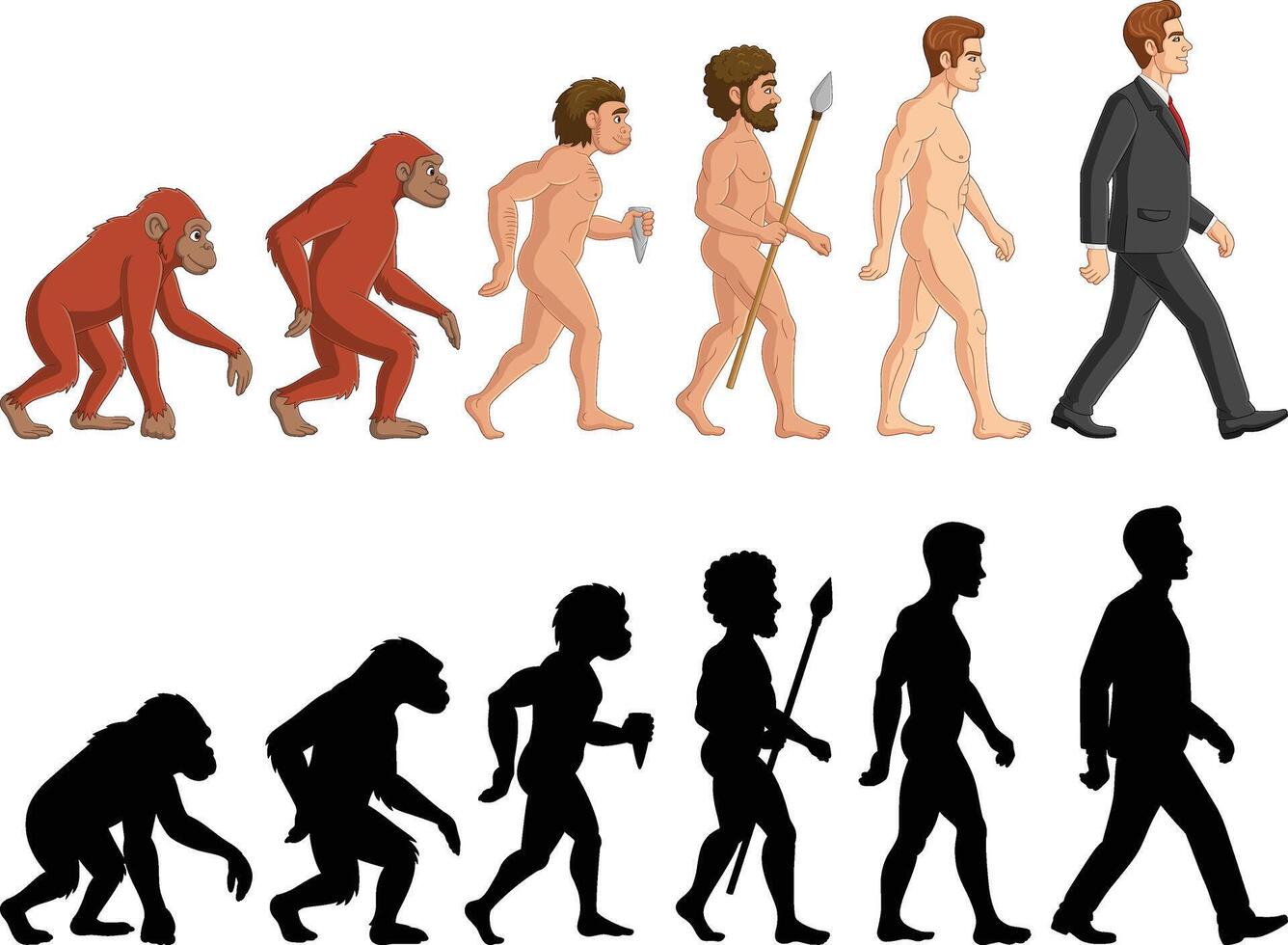 Karikatur Evolution Mann auf Weiß Hintergrund vektor