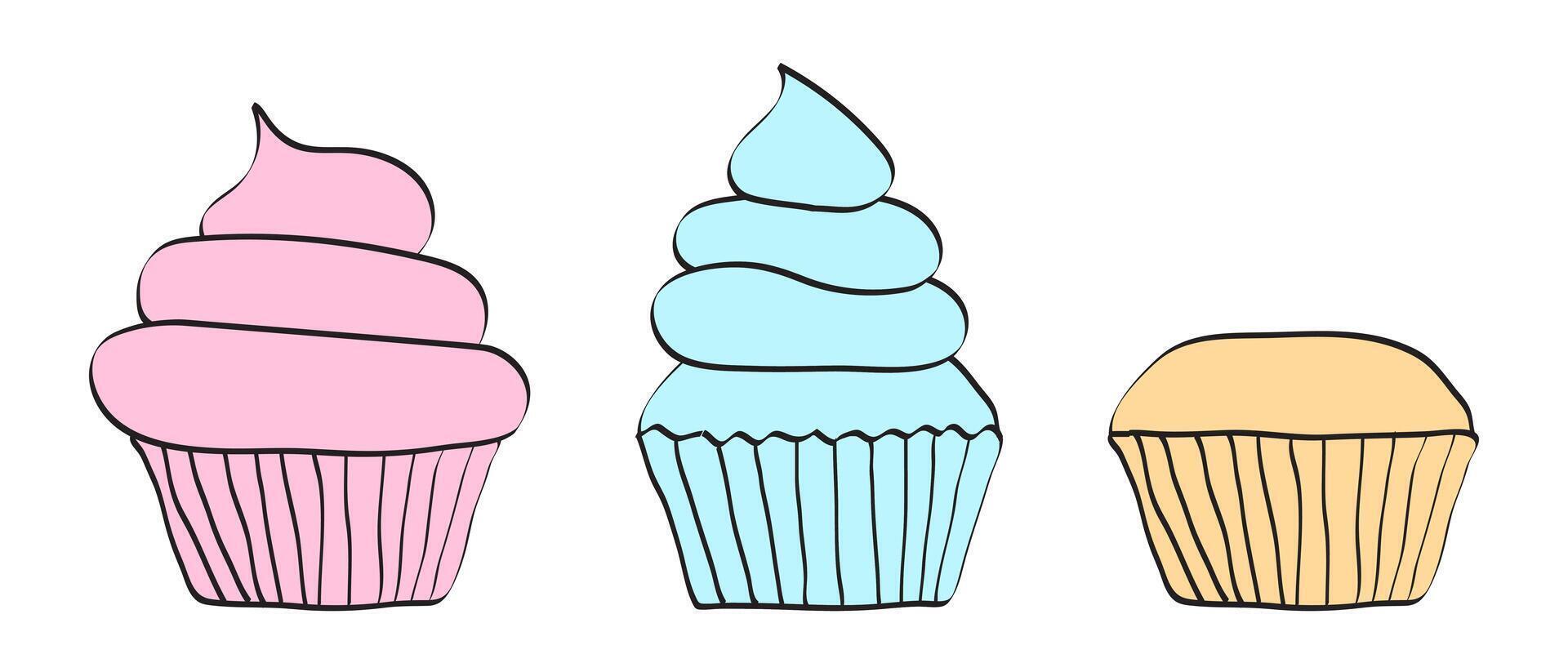 bunt Cupcake Symbol Illustration einstellen oder Muffin Gliederung abstrakt Sammlung vektor