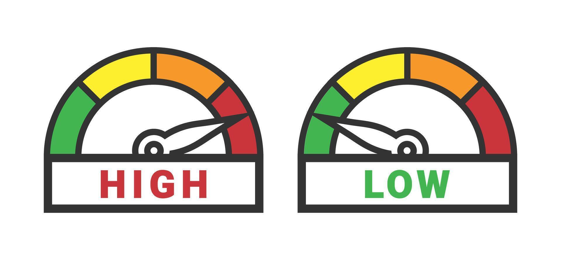 niedrig und hoch Spur Rahmen messen Tachometer Symbol von Grün zu rot isoliert vektor