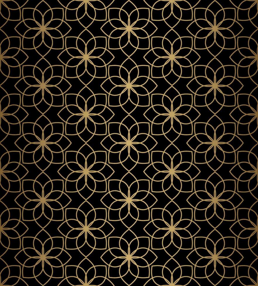 guld svart blomma översikt geometrisk sömlös mönster vektor