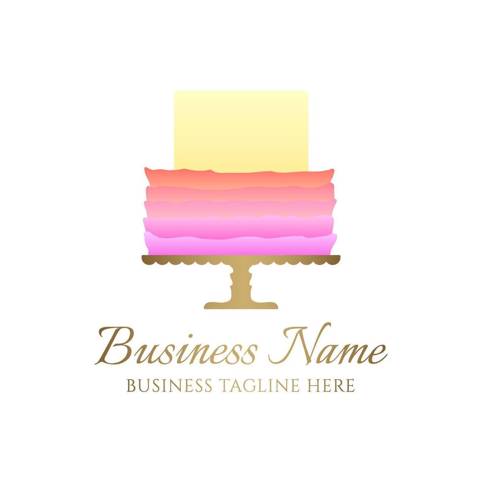 Flerfärgad regnbåge kaka logotyp för bageri företag eller födelsedag firande fest i gul, orange och rosa lutning färger vektor