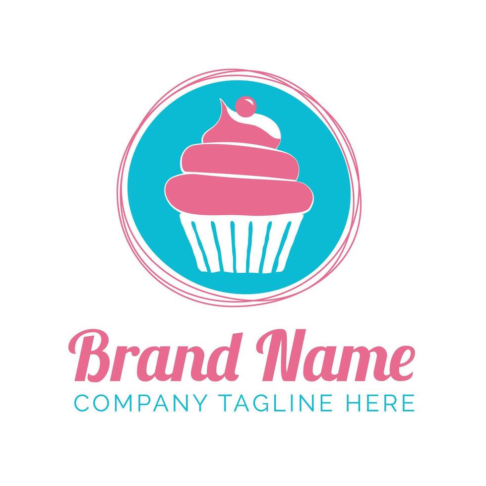 runden Cupcake Logo zum Bäckerei im modern Blau und Rosa Farbe vektor