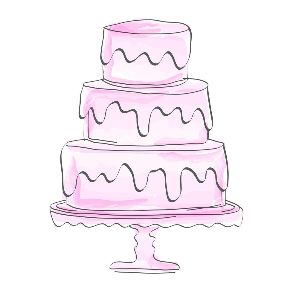 Rosa Aquarell Kuchen Illustration im skizzieren oder Entwurf Stil vektor