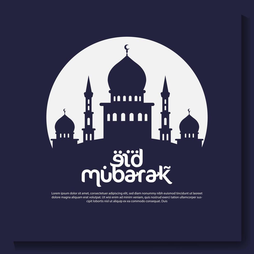 eid Mubarak Poster mit ein Halbmond Mond und ein Moschee eid Poster. vektor