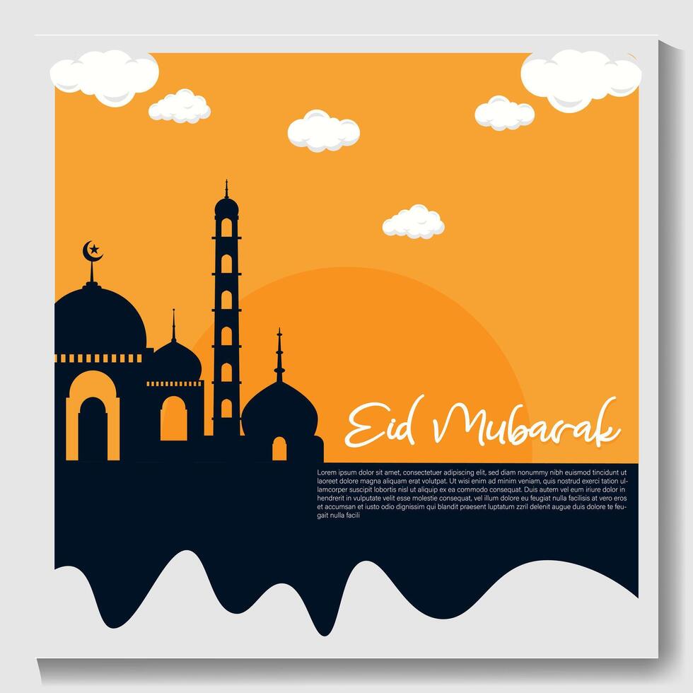 eid Mubarak Poster mit ein Halbmond Mond und ein Moschee eid Poster. vektor