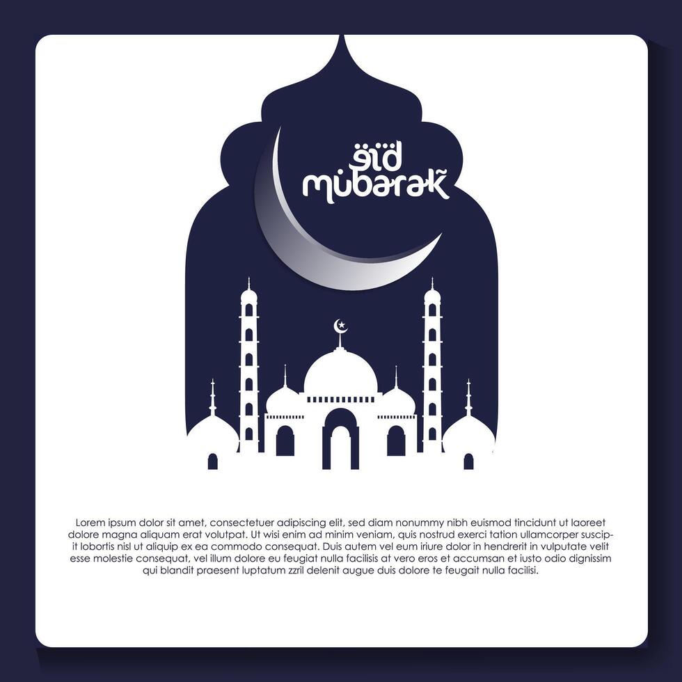 eid Mubarak Poster mit ein Halbmond Mond und ein Moschee eid Poster. vektor