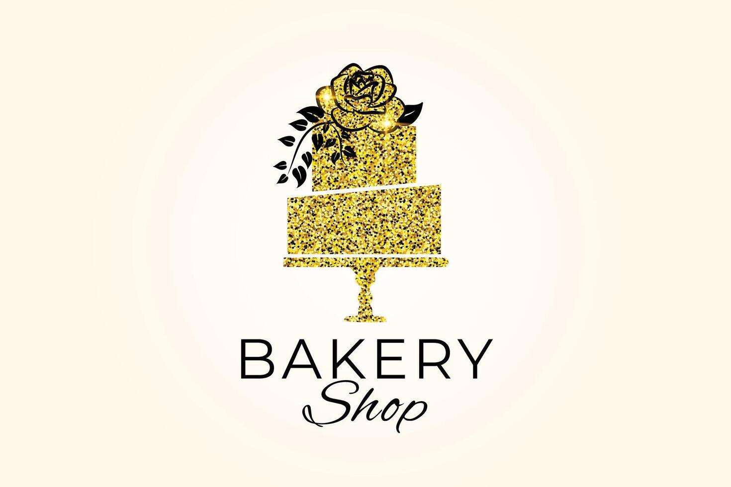 Bäckerei Geschäft Logo mit Kuchen im Gold funkeln elegant Stil vektor