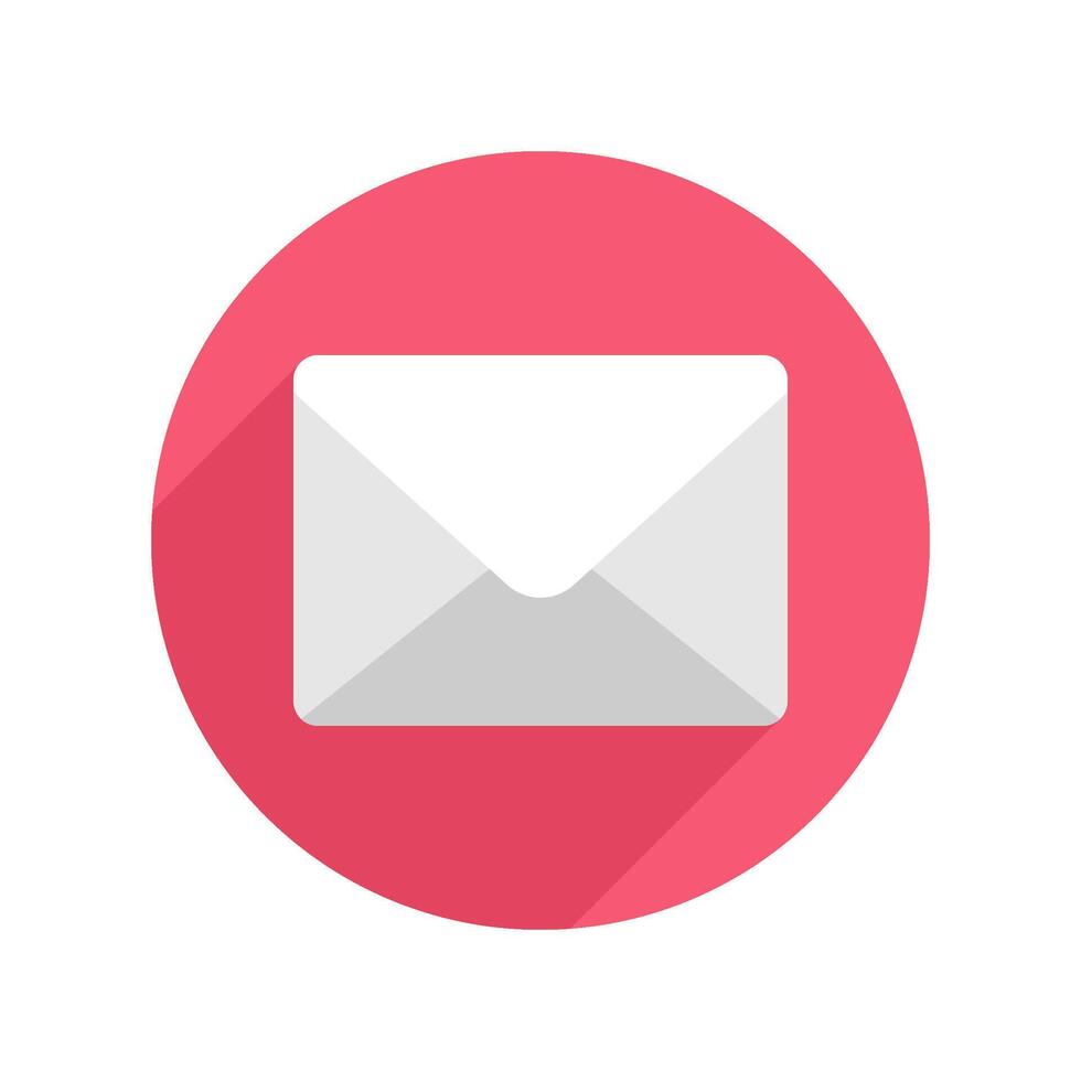 vit papper kuvert i röd cirkel bricka platt illustration. symbol cyberrymden ny brev vektor