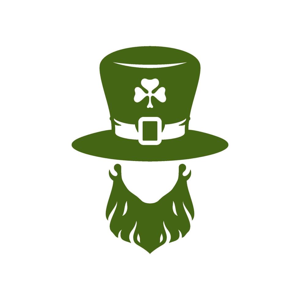 st Patrick's Tag irisch Kobold Porträt im Hut gesichtslos Silhouette Jahrgang Symbol Vektor eben