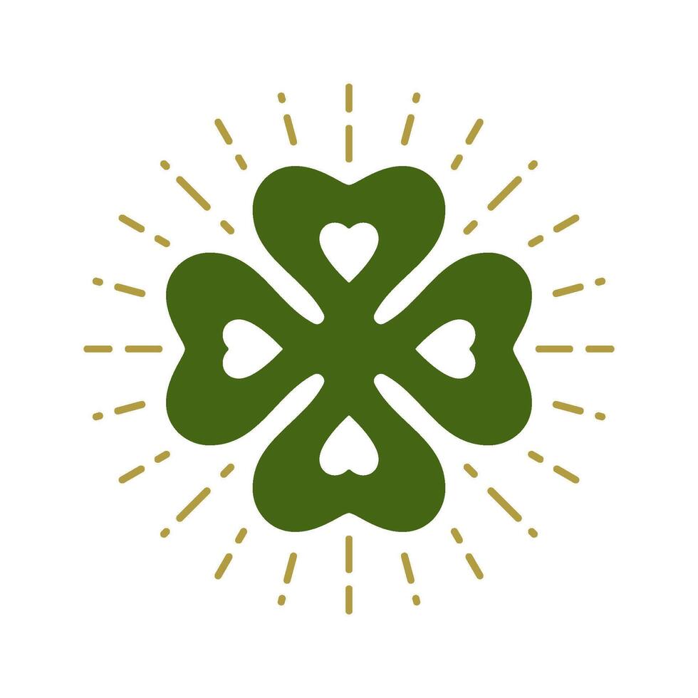 Heilige Patrick's Tag gut Glück und Liebe irisch Grün Kleeblatt hell Strahlen Jahrgang Symbol Vektor eben