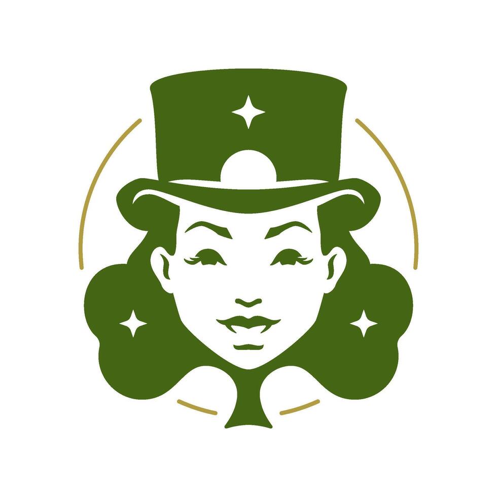 st Patrick's Tag irisch Glücklich Magie Kobold Porträt Grün Kleeblatt Jahrgang Symbol Vektor eben