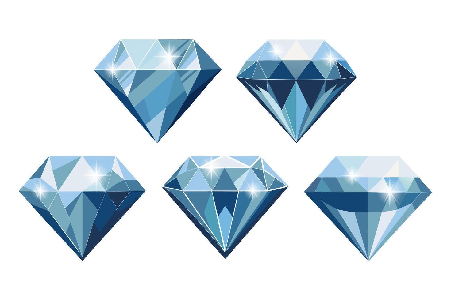 Sammlung von Blau Edelsteine auf ein Weiß Hintergrund. luxuriös Diamanten. Illustration. vektor