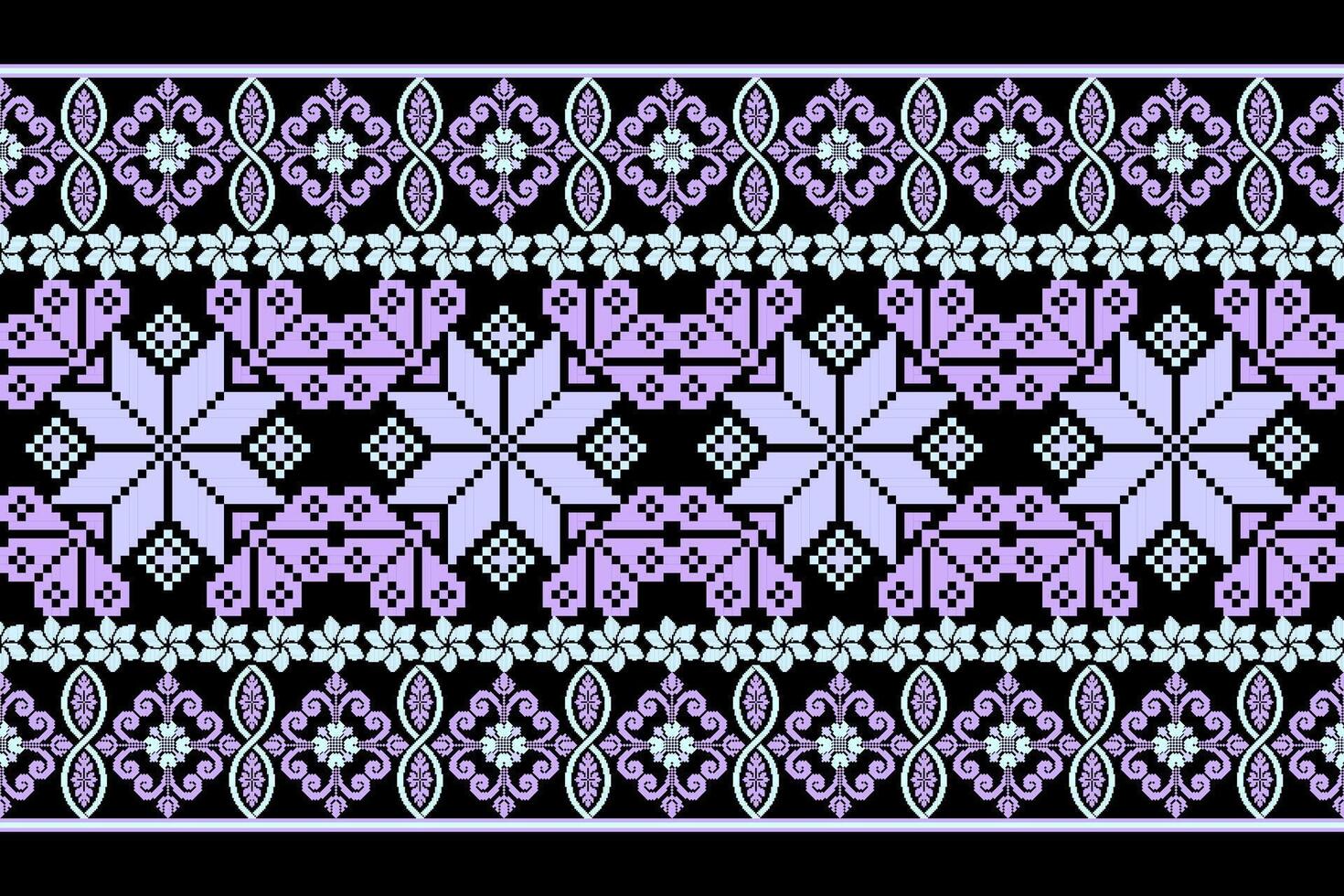geometrisch ethnisch Blumen- Pixel Kunst Stickerei, aztekisch Stil, abstrakt Hintergrund Design zum Stoff, Kleidung, Textil, Verpackung, Dekoration, Schal, drucken, Hintergrund, Tabelle Läufer. vektor