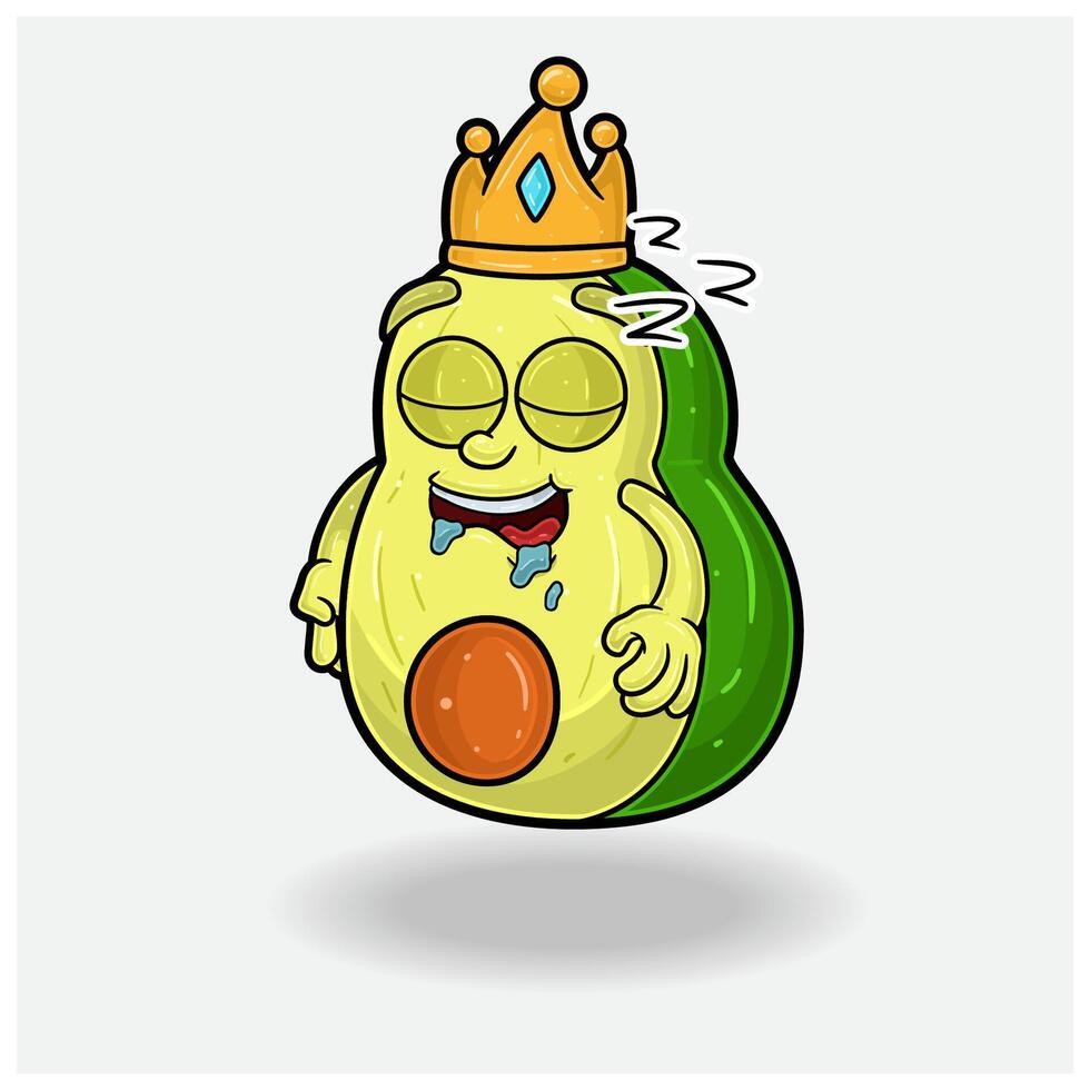 Schlaf Ausdruck mit Avocado Obst Krone Maskottchen Charakter Karikatur. vektor