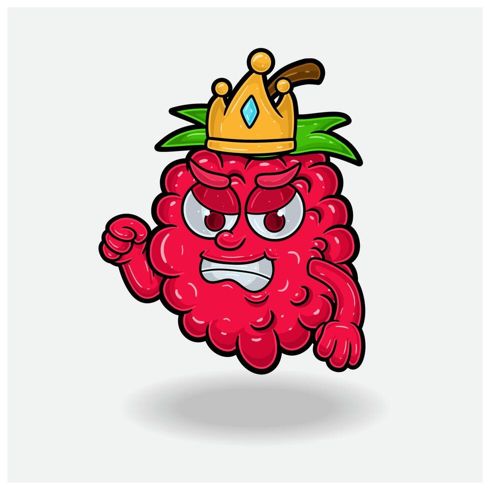 wütend Ausdruck mit Himbeere Obst Krone Maskottchen Charakter Karikatur. vektor
