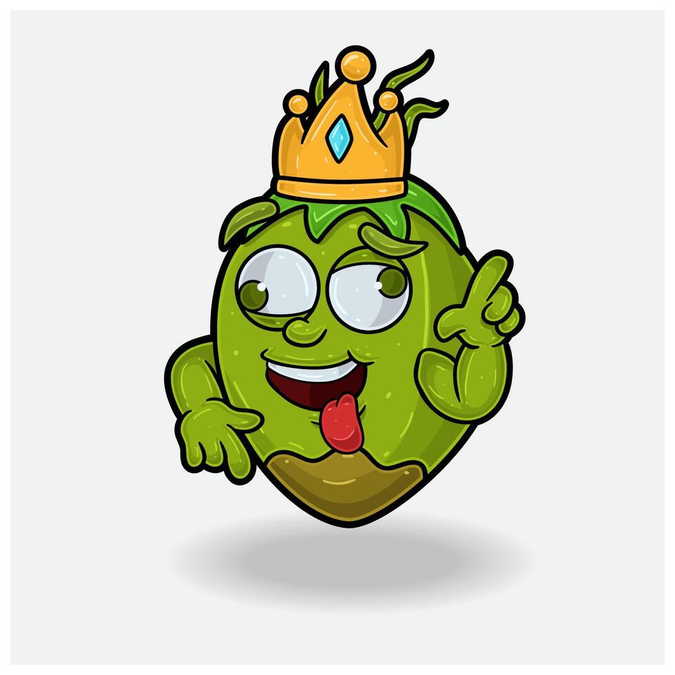 verrückt Ausdruck mit Kokosnuss Obst Krone Maskottchen Charakter Karikatur. vektor
