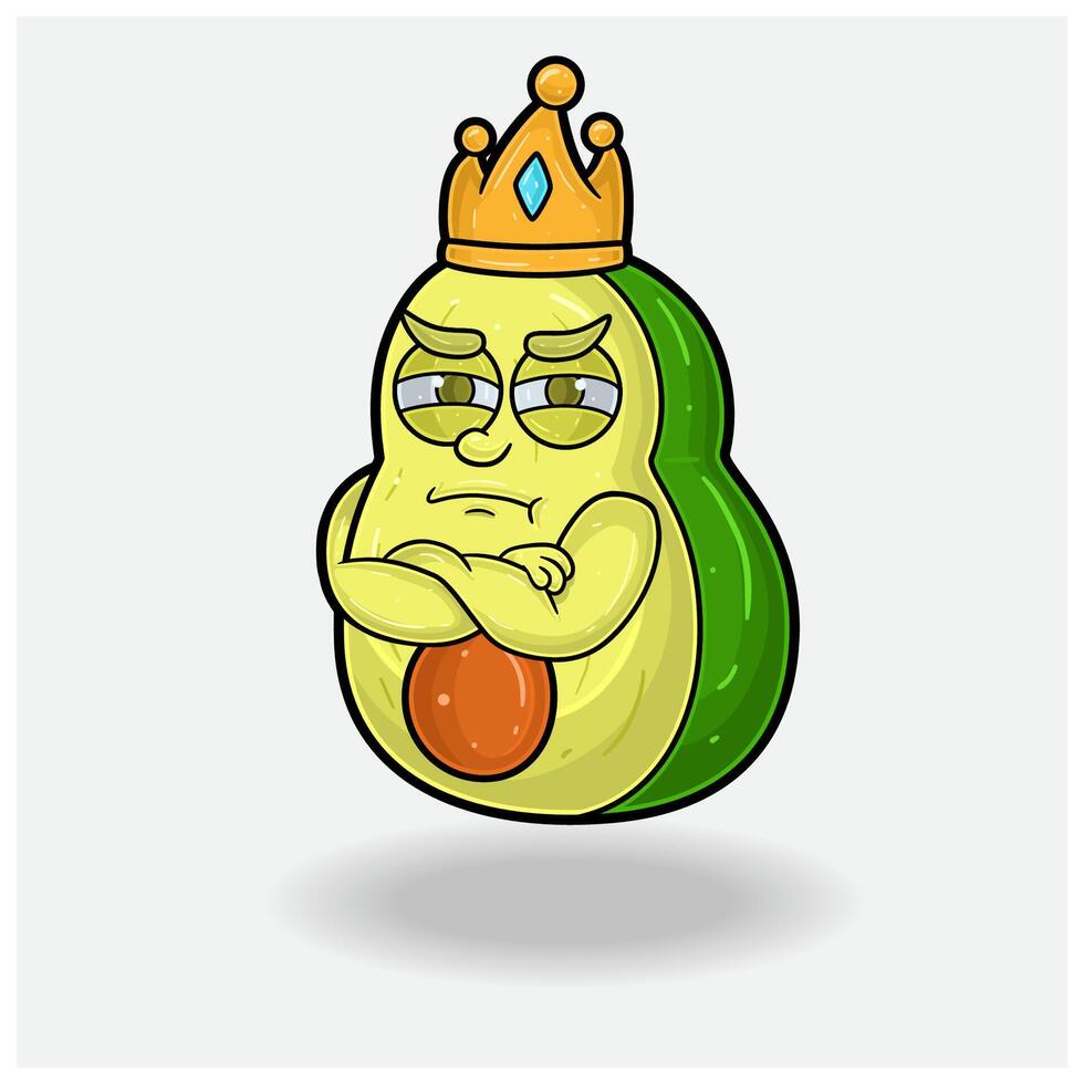 svartsjuk uttryck med avokado frukt krona maskot karaktär tecknad serie. vektor