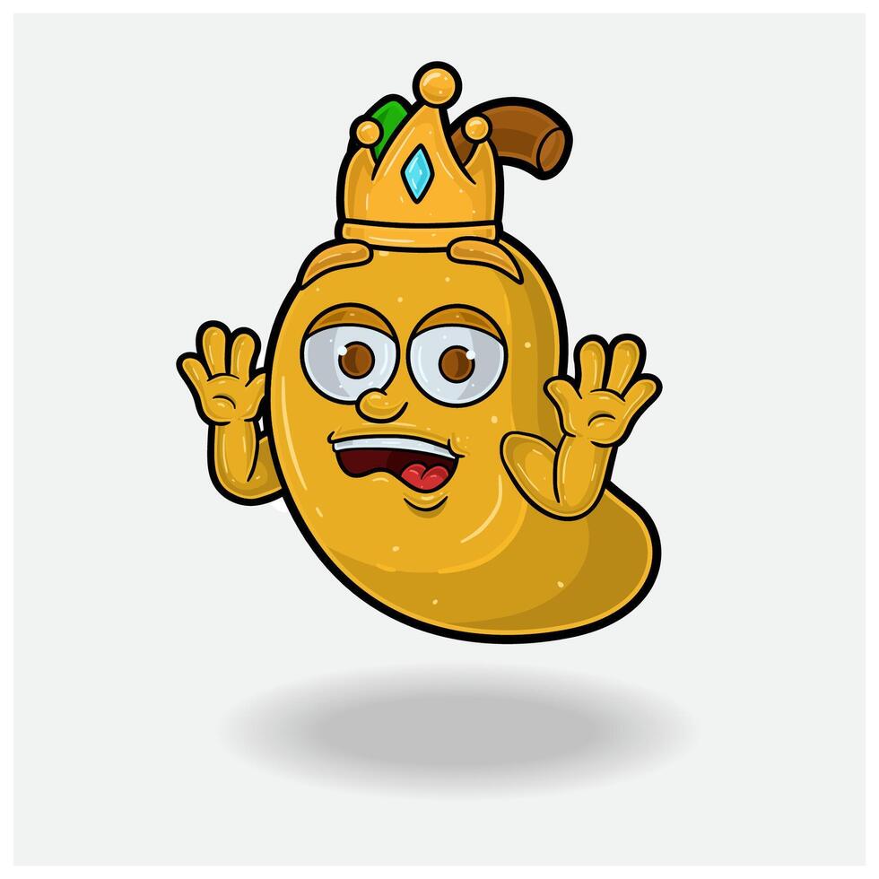 schockiert Ausdruck mit Mango Obst Krone Maskottchen Charakter Karikatur. vektor