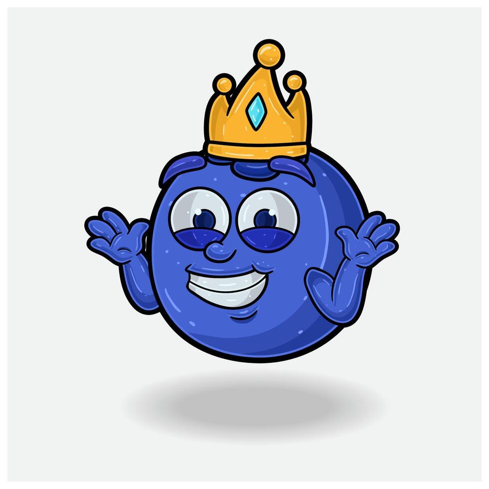 nicht kennt Lächeln Ausdruck mit Blaubeere Obst Krone Maskottchen Charakter Karikatur. vektor