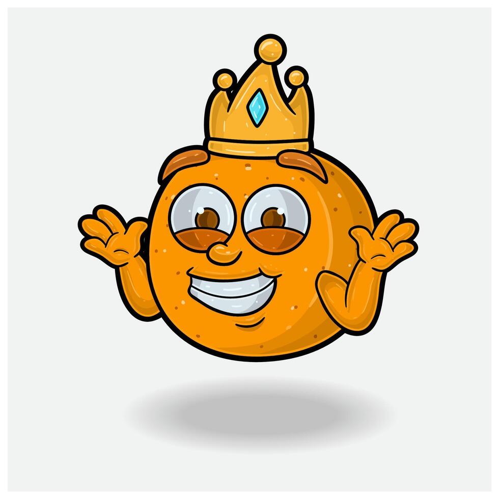 nicht kennt Lächeln Ausdruck mit Orange Obst Krone Maskottchen Charakter Karikatur. vektor