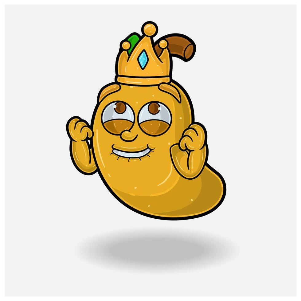 Lycklig uttryck med mango frukt krona maskot karaktär tecknad serie. vektor