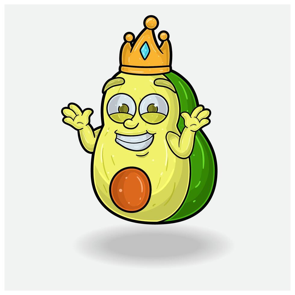 nicht kennt Lächeln Ausdruck mit Avocado Obst Krone Maskottchen Charakter Karikatur. vektor
