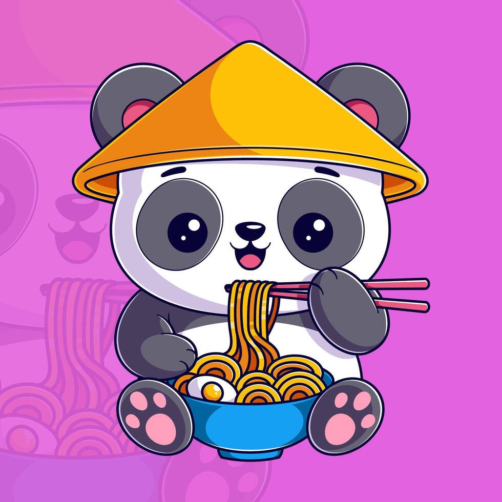 süß Panda Sitzung Essen Ramen vektor