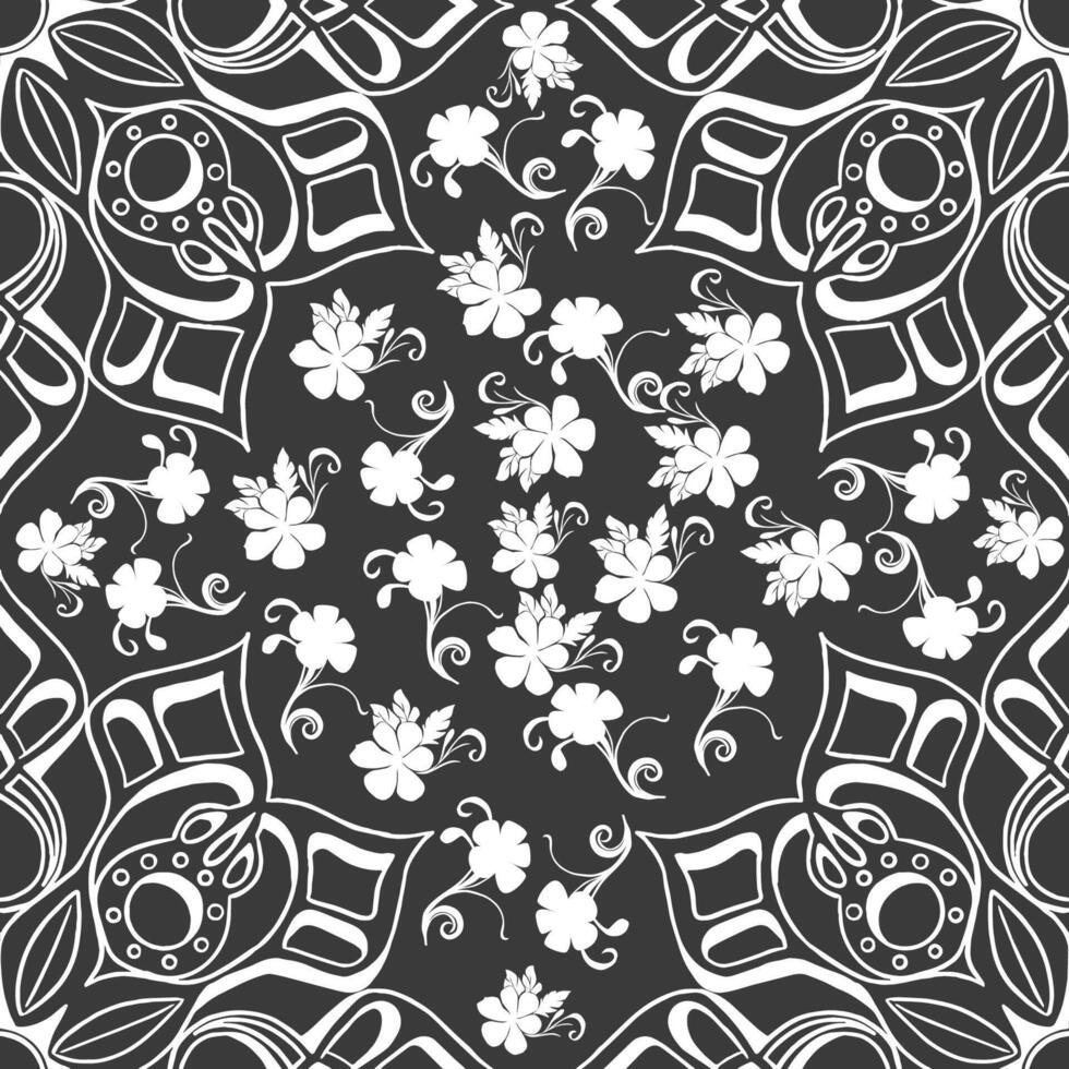 Blumen- nahtlos Muster mit Ornamente im schwarz und Weiss, geeignet zum verschiedene Anwendungen eine solche wie Designs zum druckt auf Stoff, Hintergrund, Digital Dekoration vektor