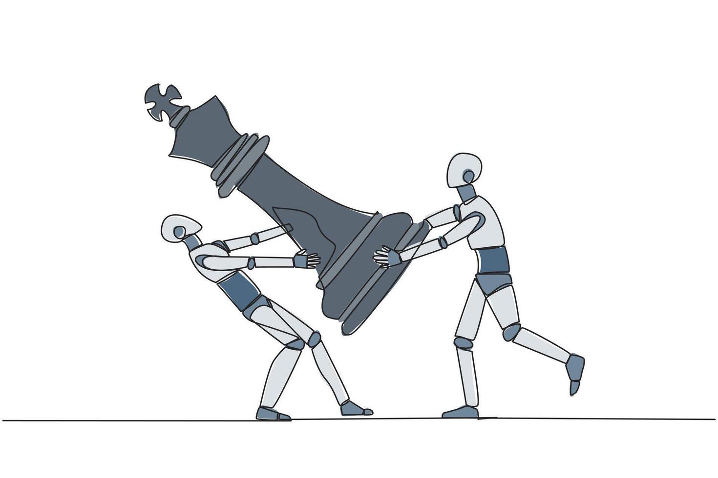 kontinuerlig ett linje teckning två arg robot bekämpa över de stor kung schack bitar. de liknelse av krypteringskod till spara en företag förbi portion investerare. ai. enda linje dra design illustration vektor