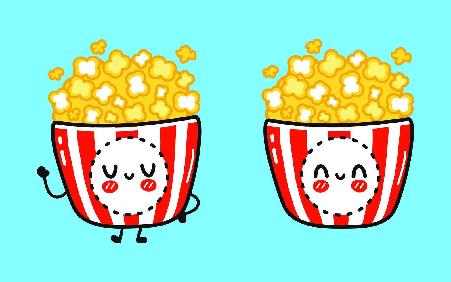 popcorn karaktär. hand dragen tecknad serie söt karaktär illustration ikon. isolerat på blå bakgrund. popcorn karaktär begrepp vektor