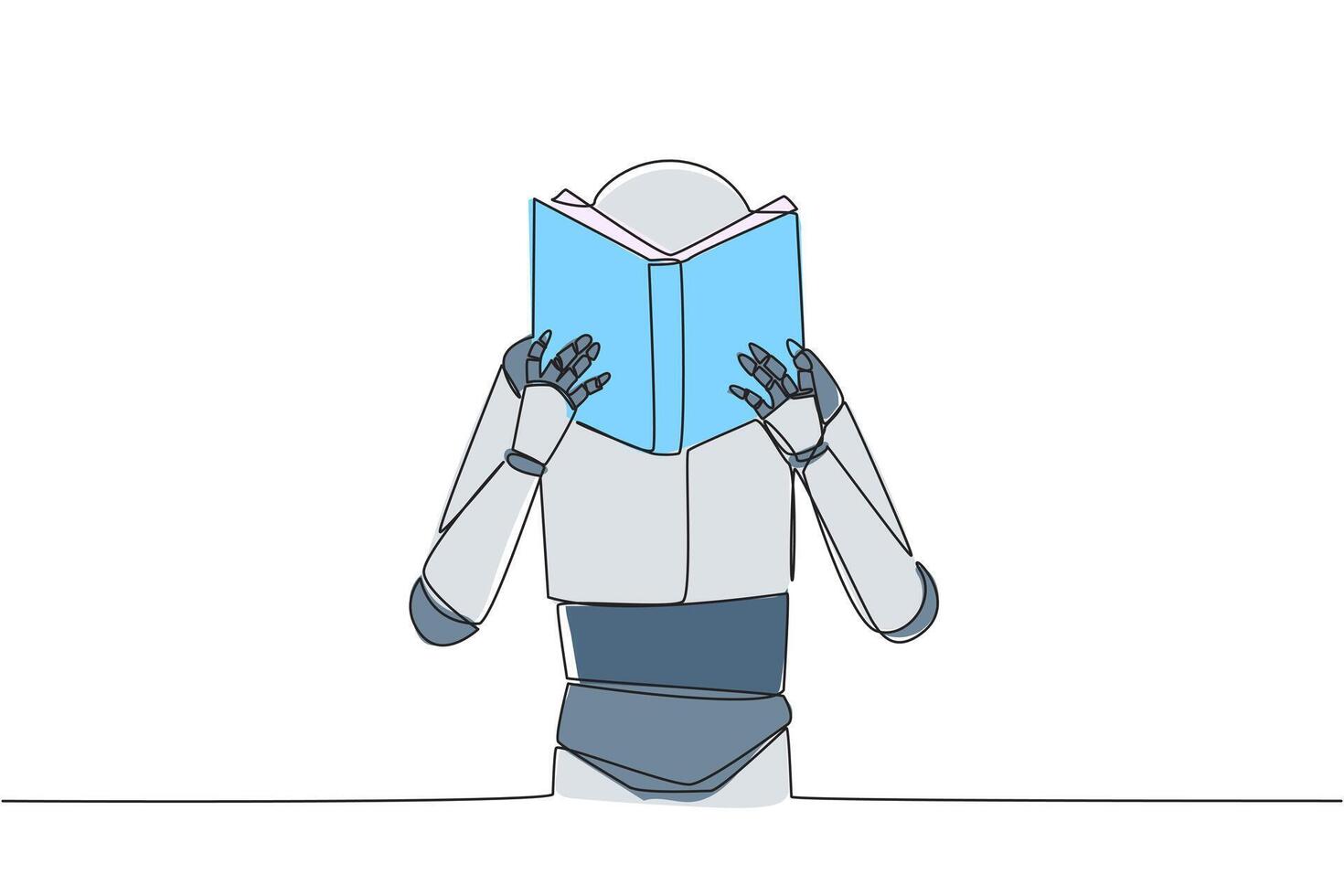 kontinuierlich einer Linie Zeichnung Roboter Ernsthaft lesen Buch bis um Startseite das Gesicht. nervös wann gegenüber das Finale Prüfungen. Versuchen zu Fokus. lesen erhöhen, ansteigen Einblick. Single Linie zeichnen Design Illustration vektor