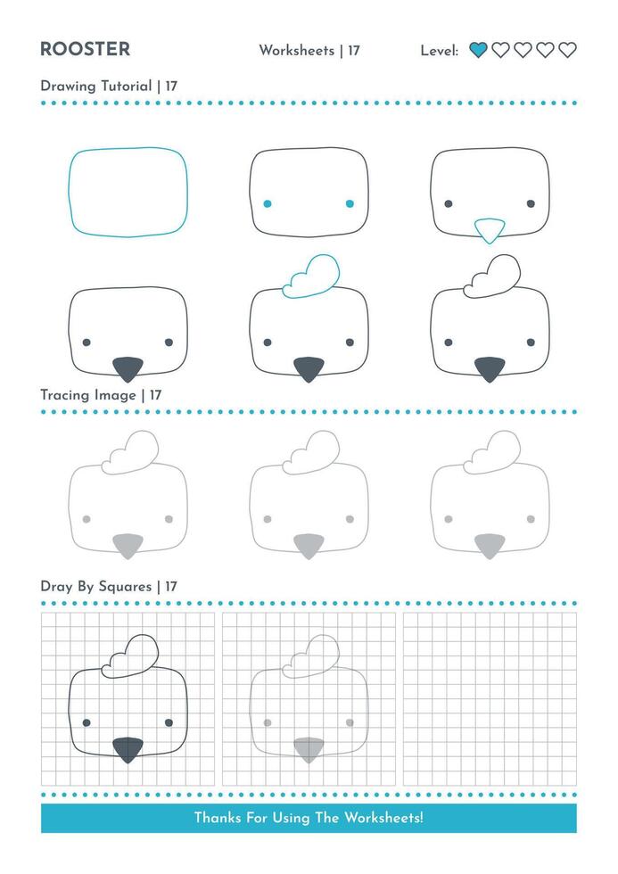 på vilket sätt till dra klotter djur- tupp, tecknad serie karaktär steg förbi steg teckning handledning. aktivitet kalkylblad för barn vektor
