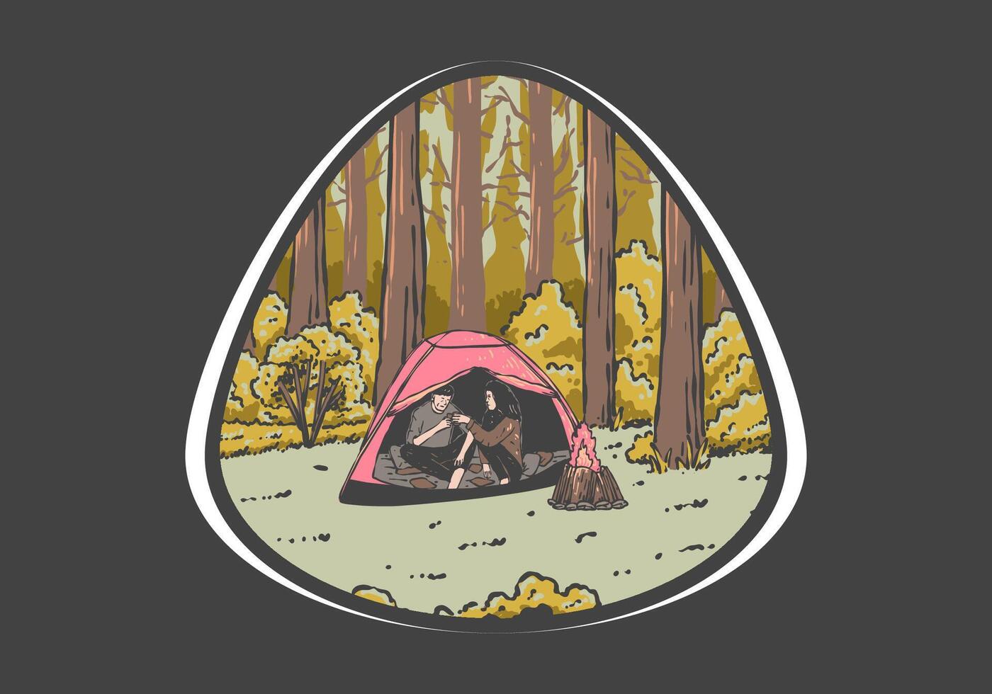 Camping im Natur mit Partner. Jahrgang draussen Illustration vektor