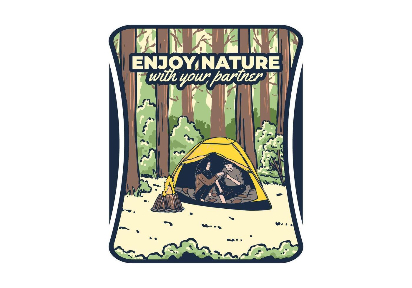 camping i natur med partner. årgång utomhus- illustration vektor