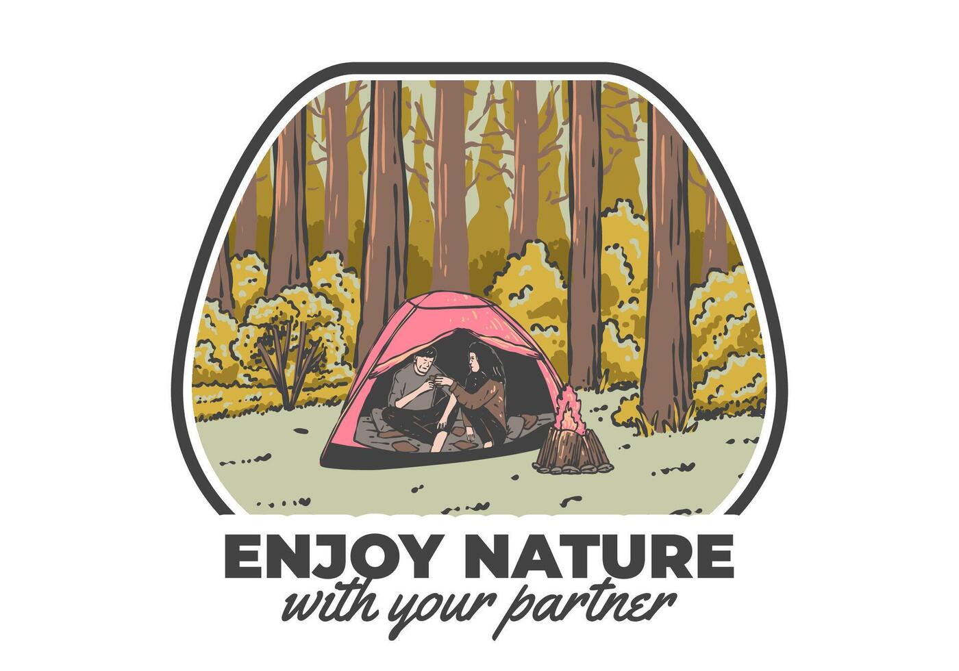 Camping im Natur mit Partner. Jahrgang draussen Illustration vektor